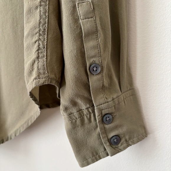 Spanx Low Maintenance Silk Button Down Top Medium Sage Green - Picture 6 of 9